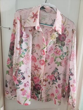 Sheer Pink Floral Button-Up Shirt